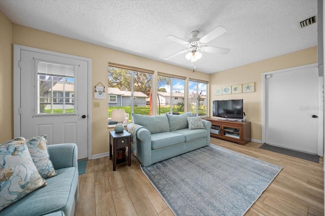 8461 SW 109th St, Ocala, FL 34481 - living area with ceiling fan, light wood-style flooring, and a textured ceiling