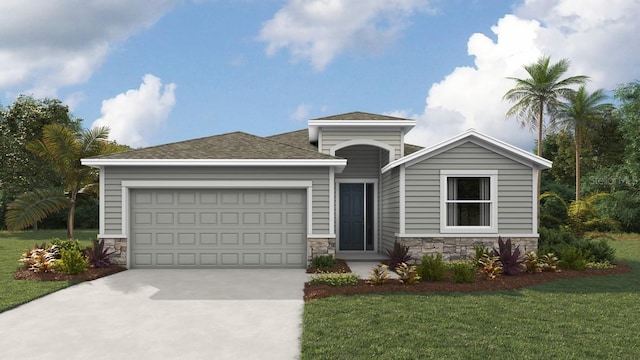 17927 NW 173rd Rd, Alachua, FL 32615 - view of front of home featuring stone siding, concrete driveway, a garage, and a front lawn