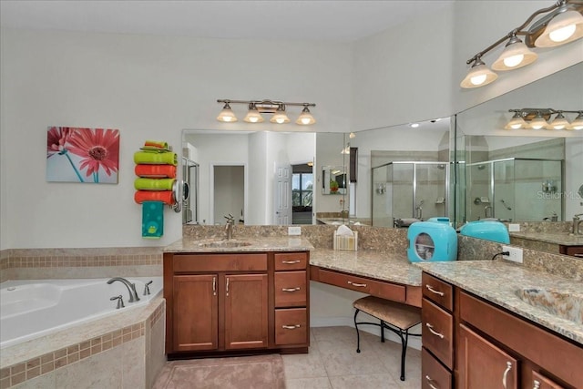 1443 SW 161st St, Ocala, FL 34473 - bathroom with a shower stall, a garden tub, tile patterned flooring, and two vanities