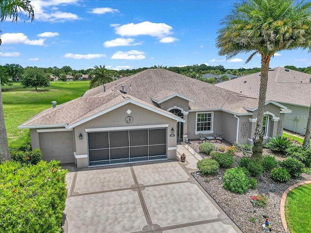 1443 SW 161st St, Ocala, FL 34473 - ranch-style home with stucco siding, concrete driveway, a garage, and roof with shingles