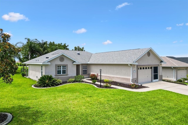 12178 SE 174th Pl, Summerfield, FL 34491 - single story home with stucco siding, concrete driveway, a garage, and a front lawn