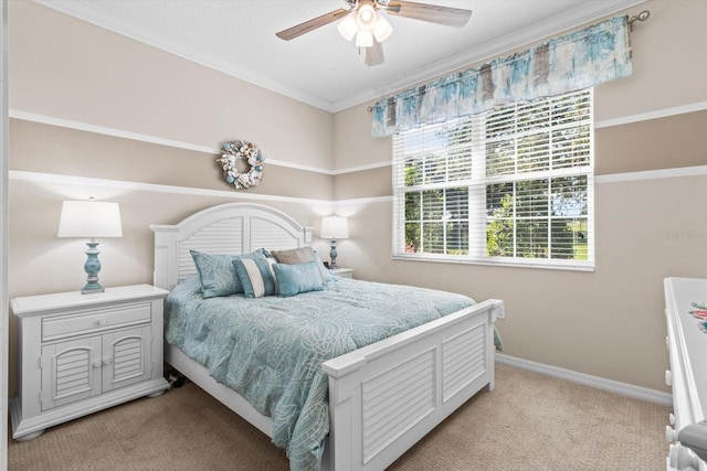 9926 SW 95th Loop, Ocala, FL 34481 - bedroom with light carpet, crown molding, and ceiling fan