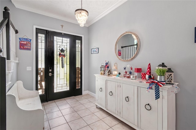 3549 SE 41st Pl, Ocala, FL 34480 - entryway featuring ornamental molding, light tile patterned flooring, and a chandelier