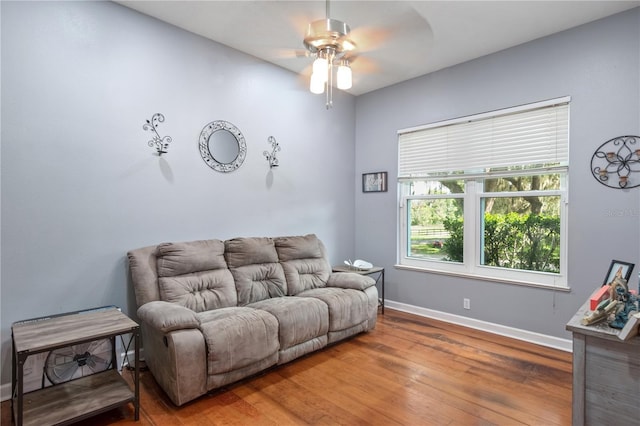 3549 SE 41st Pl, Ocala, FL 34480 - living area featuring a ceiling fan and wood finished floors
