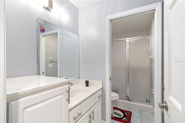 3549 SE 41st Pl, Ocala, FL 34480 - bathroom with vanity, a stall shower, and tile patterned floors