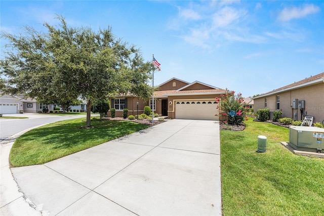 9222 SW 97th Cir, Ocala, FL 34481 - ranch-style house featuring a garage, concrete driveway, a front yard, and stucco siding
