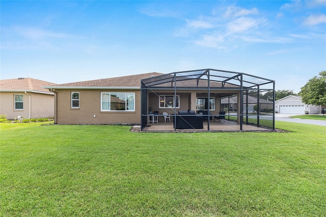9222 SW 97th Cir, Ocala, FL 34481 - back of house featuring a patio area, a yard, a lanai, and stucco siding
