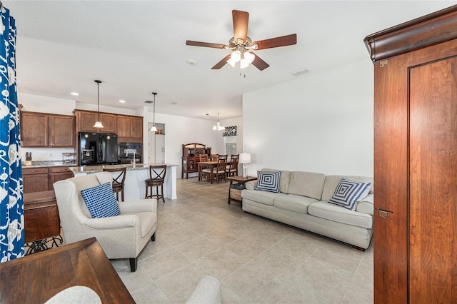 9222 SW 97th Cir, Ocala, FL 34481 - living area featuring ceiling fan, recessed lighting, and light tile patterned floors