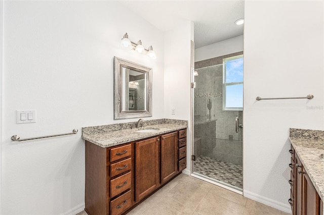 9222 SW 97th Cir, Ocala, FL 34481 - bathroom with vanity, a shower stall, and tile patterned floors