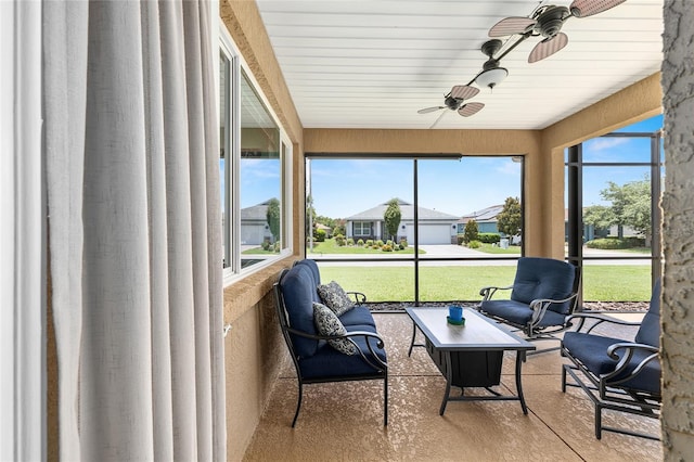 9222 SW 97th Cir, Ocala, FL 34481 - sunroom featuring ceiling fan, healthy amount of natural light, and a residential view