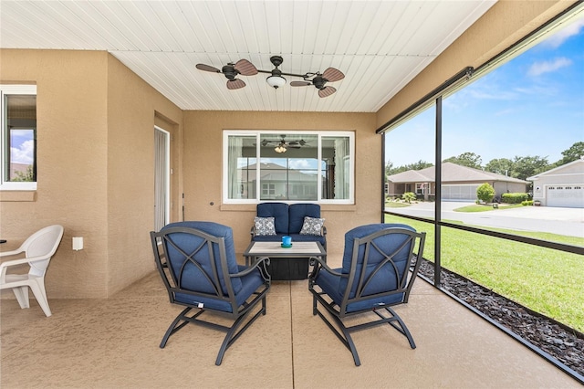 9222 SW 97th Cir, Ocala, FL 34481 - sunroom featuring a ceiling fan and an outdoor hangout area