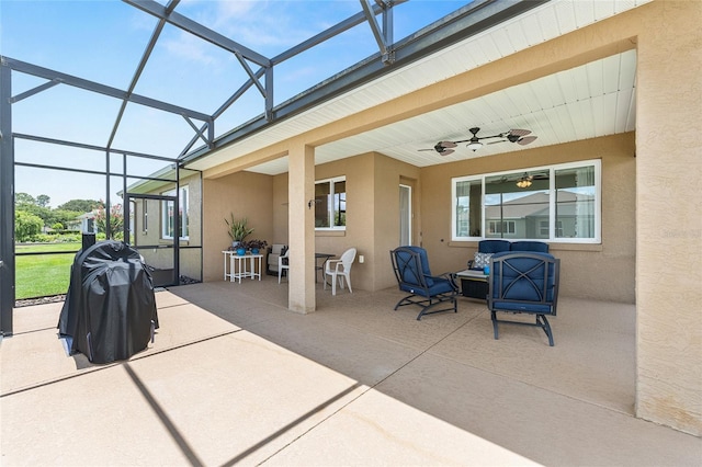 9222 SW 97th Cir, Ocala, FL 34481 - view of patio / terrace with a ceiling fan and a lanai