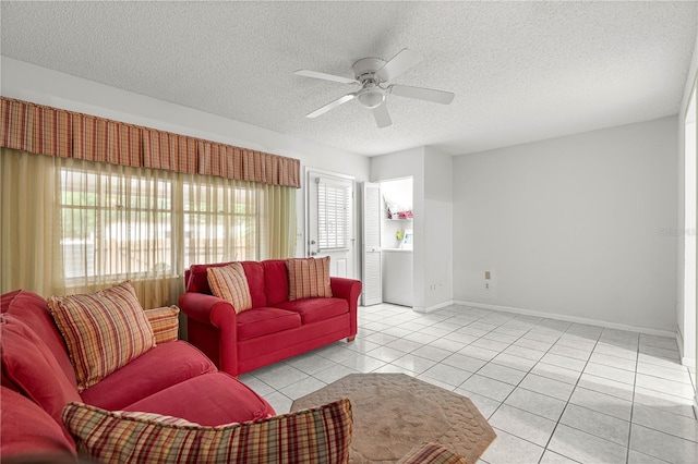 8830 SW 98th Pl Unit M, Ocala, FL 34481 - living area with ceiling fan, a textured ceiling, and light tile patterned flooring