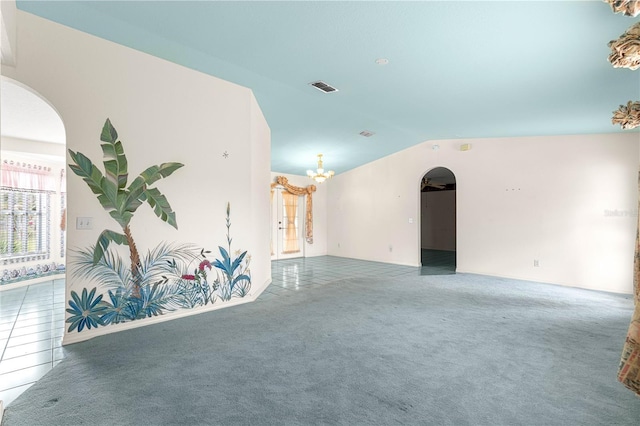 6172 SW 101st Pl, Ocala, FL 34476 - carpeted spare room featuring arched walkways, healthy amount of natural light, a chandelier, and lofted ceiling