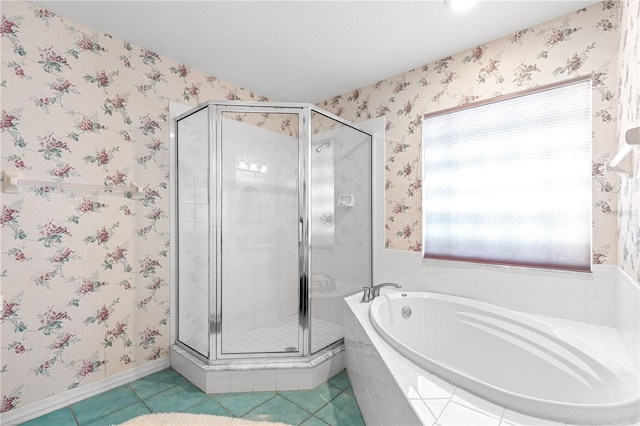 6172 SW 101st Pl, Ocala, FL 34476 - bathroom with a bath, a stall shower, and tile patterned floors