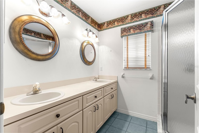 6172 SW 101st Pl, Ocala, FL 34476 - bathroom with double vanity, a stall shower, and tile patterned flooring