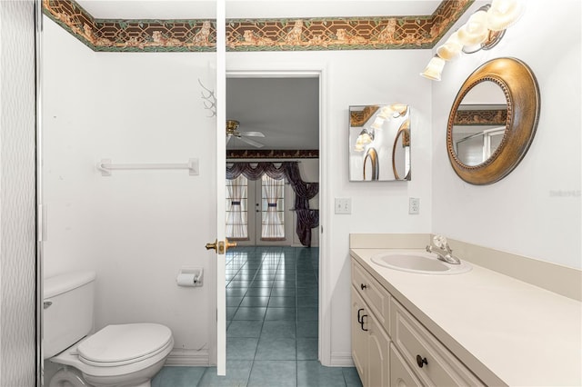 6172 SW 101st Pl, Ocala, FL 34476 - bathroom featuring tile patterned floors, vanity, ceiling fan, and french doors