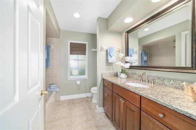 2908 SE 22nd Ave, Ocala, FL 34471 - full bath featuring vanity, a tub to relax in, a tile shower, tile patterned floors, and recessed lighting