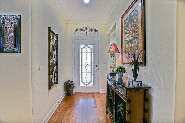 13170 SE 92nd Court Rd, Summerfield, FL 34491 - foyer with light wood-type flooring and ornamental molding