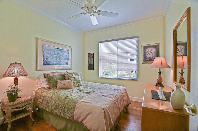 13170 SE 92nd Court Rd, Summerfield, FL 34491 - bedroom with hardwood / wood-style floors, ornamental molding, and ceiling fan