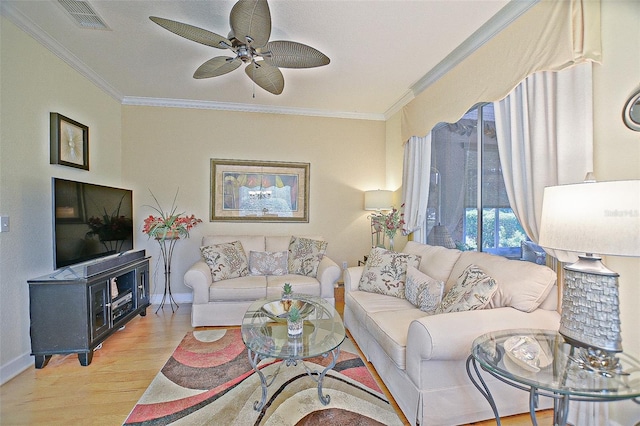 13170 SE 92nd Court Rd, Summerfield, FL 34491 - living area with wood finished floors, crown molding, and ceiling fan