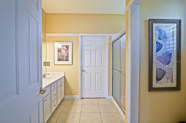 13170 SE 92nd Court Rd, Summerfield, FL 34491 - bathroom featuring tile patterned flooring, vanity, and a stall shower