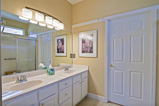 13170 SE 92nd Court Rd, Summerfield, FL 34491 - full bath with double vanity, a stall shower, and tile patterned flooring