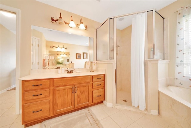 5459 SW 86th St, Ocala, FL 34476 - bathroom featuring tile patterned floors, a garden tub, a stall shower, and vanity