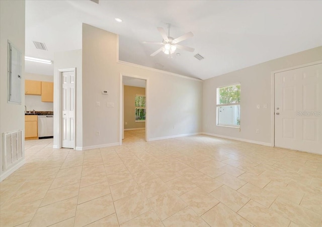 6631 SE 11th Loop, Ocala, FL 34472 - unfurnished room with ceiling fan, lofted ceiling, and light tile patterned flooring