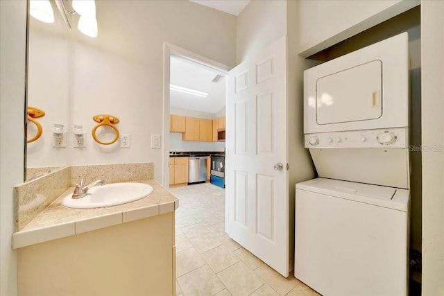 6631 SE 11th Loop, Ocala, FL 34472 - laundry area with estacked washer and dryer and light tile patterned floors