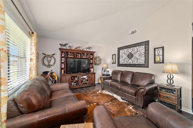 501 Marion Oaks Dr, Ocala, FL 34473 - living area with dark wood-style floors and vaulted ceiling