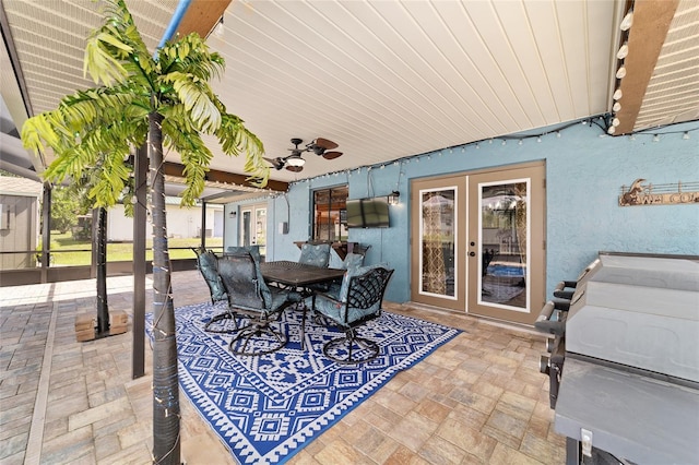 501 Marion Oaks Dr, Ocala, FL 34473 - view of patio featuring french doors, a ceiling fan, and outdoor dining area