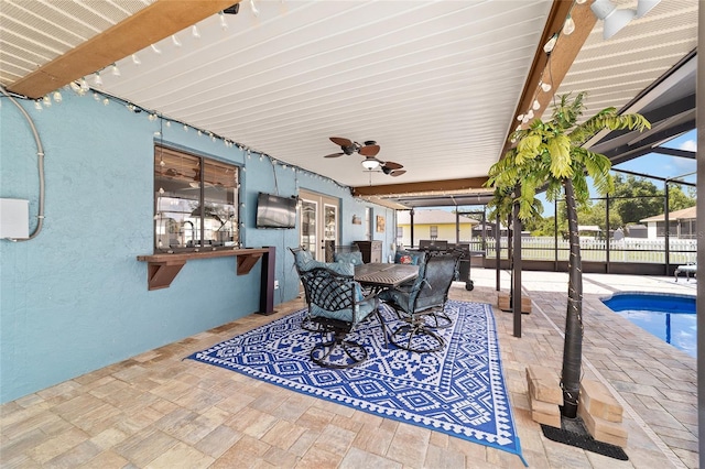 501 Marion Oaks Dr, Ocala, FL 34473 - view of patio / terrace with a ceiling fan, a lanai, french doors, and outdoor dining area