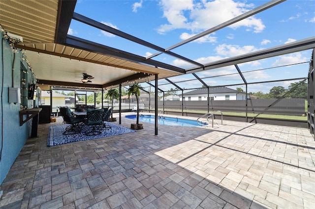501 Marion Oaks Dr, Ocala, FL 34473 - view of patio / terrace with a ceiling fan, a lanai, and outdoor dining area