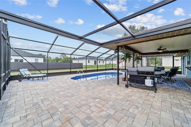 501 Marion Oaks Dr, Ocala, FL 34473 - view of pool featuring a patio, ceiling fan, outdoor dining area, and a lanai