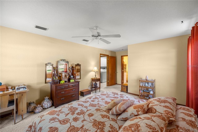 7443 SW 102nd Pl, Ocala, FL 34476 - bedroom featuring light colored carpet, washer / dryer, and a ceiling fan