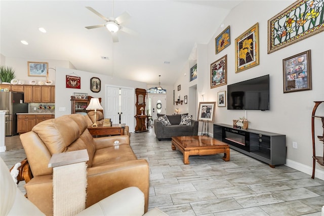 19115 SW 98th Loop, Dunnellon, FL 34432 - living room with ceiling fan, high vaulted ceiling, and recessed lighting