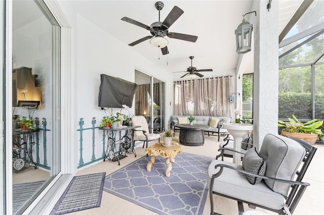 19115 SW 98th Loop, Dunnellon, FL 34432 - sunroom with a ceiling fan, an outdoor living space, and vaulted ceiling