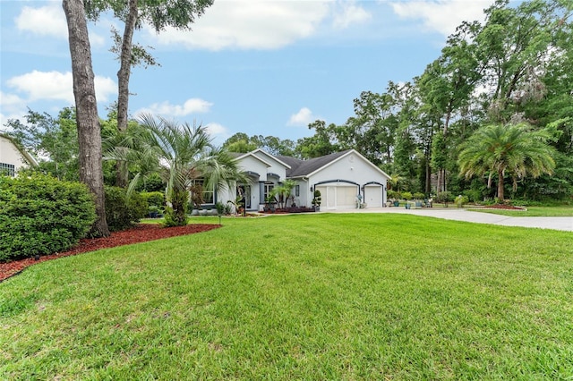 19115 SW 98th Loop, Dunnellon, FL 34432 - ranch-style home with concrete driveway, a garage, a front yard, and stucco siding