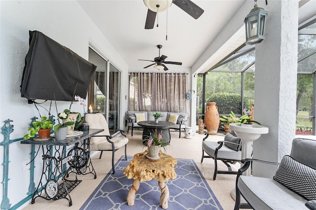 19115 SW 98th Loop, Dunnellon, FL 34432 - view of patio featuring a ceiling fan, an outdoor hangout area, and a lanai