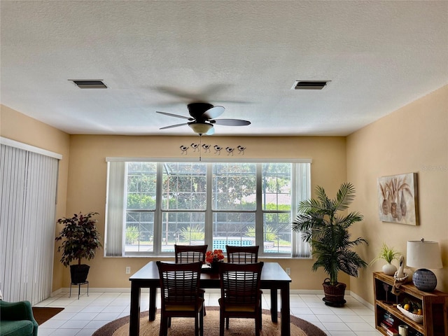 19480 SW 100th Loop, Dunnellon, FL 34432 - dining space featuring ceiling fan, light tile patterned flooring, and a textured ceiling