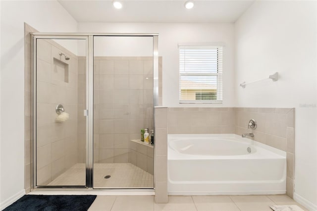 6175 SW 88th Loop, Ocala, FL 34476 - full bath with a bath, a stall shower, tile patterned floors, and recessed lighting