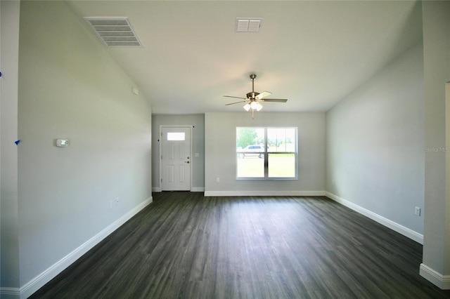 9 Hemlock Terrace Ln, Ocala, FL 34472 - unfurnished living room with dark wood-style flooring and a ceiling fan