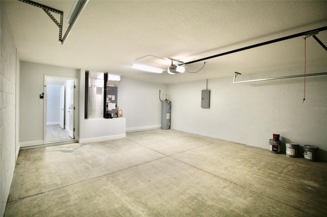 9 Hemlock Terrace Ln, Ocala, FL 34472 - garage with electric panel, water heater, a garage door opener, heating unit, and concrete block wall