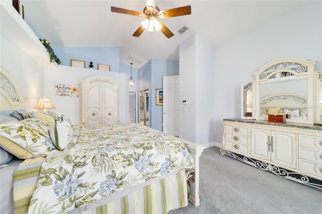 3629 SE 54th Ave, Ocala, FL 34480 - bedroom with carpet flooring, lofted ceiling, and a ceiling fan