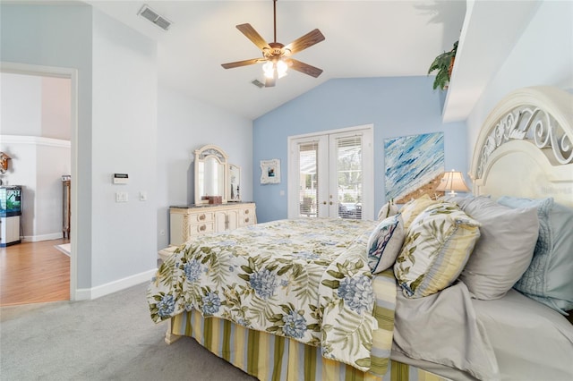 3629 SE 54th Ave, Ocala, FL 34480 - carpeted bedroom with french doors, access to exterior, lofted ceiling, and a ceiling fan