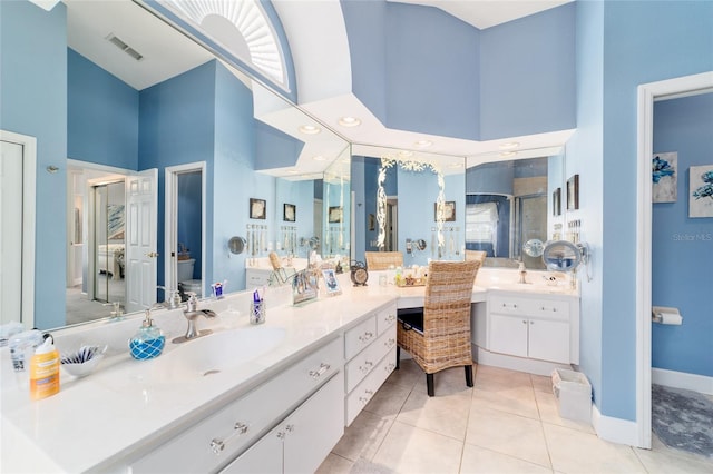 3629 SE 54th Ave, Ocala, FL 34480 - full bath featuring a high ceiling, vanity, a stall shower, and tile patterned flooring