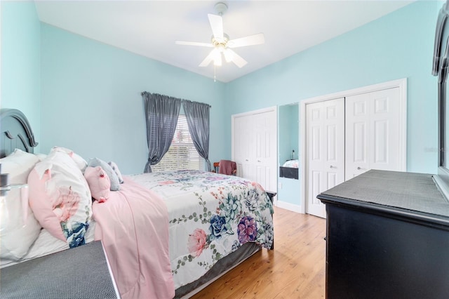 3629 SE 54th Ave, Ocala, FL 34480 - bedroom with multiple closets, light wood-style flooring, and a ceiling fan