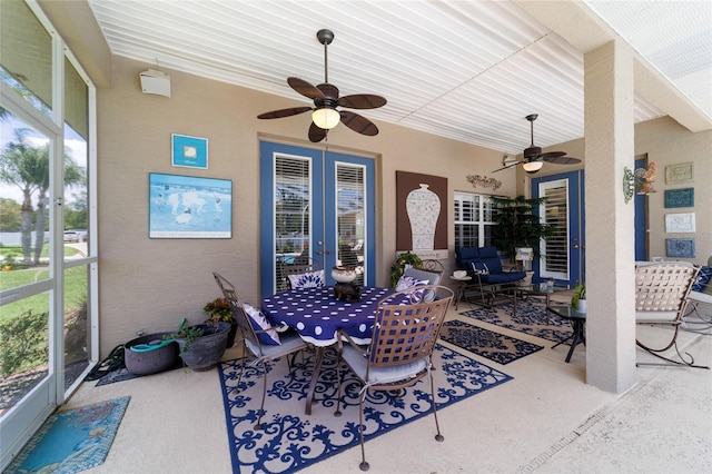 3629 SE 54th Ave, Ocala, FL 34480 - view of patio featuring ceiling fan, outdoor dining space, and french doors