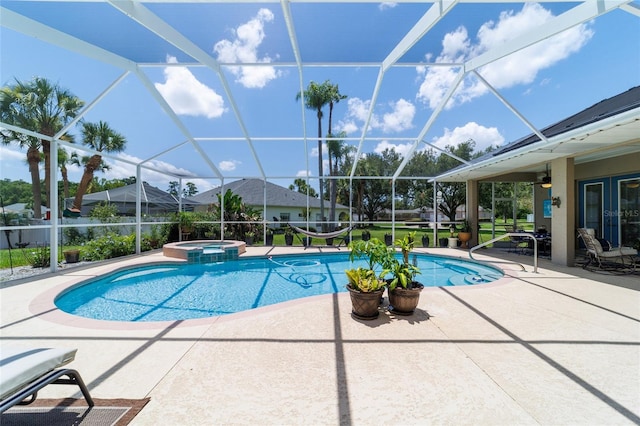 3629 SE 54th Ave, Ocala, FL 34480 - view of swimming pool with a patio, a pool with connected hot tub, and glass enclosure